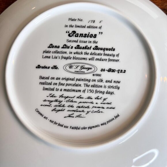 W S George Limited Edition Lena Liu Pansies Plate - Picture 4 of 4